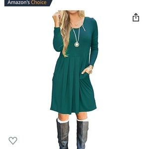 Emerald green, long sleeve dress with pockets